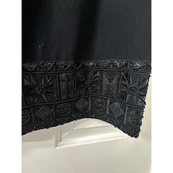 Vintage EREZ Black Wool Pencil Skirt Long with Back Slit Size 8 Beaded Leather - Picture 5 of 5